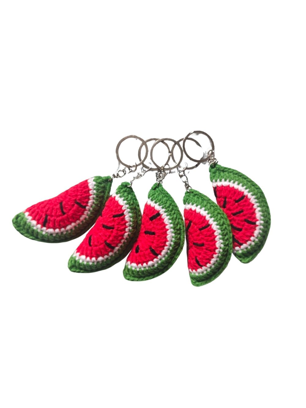 6431 Handmade Crochet Watermelon Keychain – 5-Pack Fruit Charms for Bags